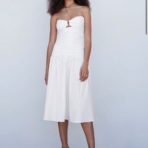 MANGO WHITE DRAPED DRESS WITH METALLIC DETAIL size 6